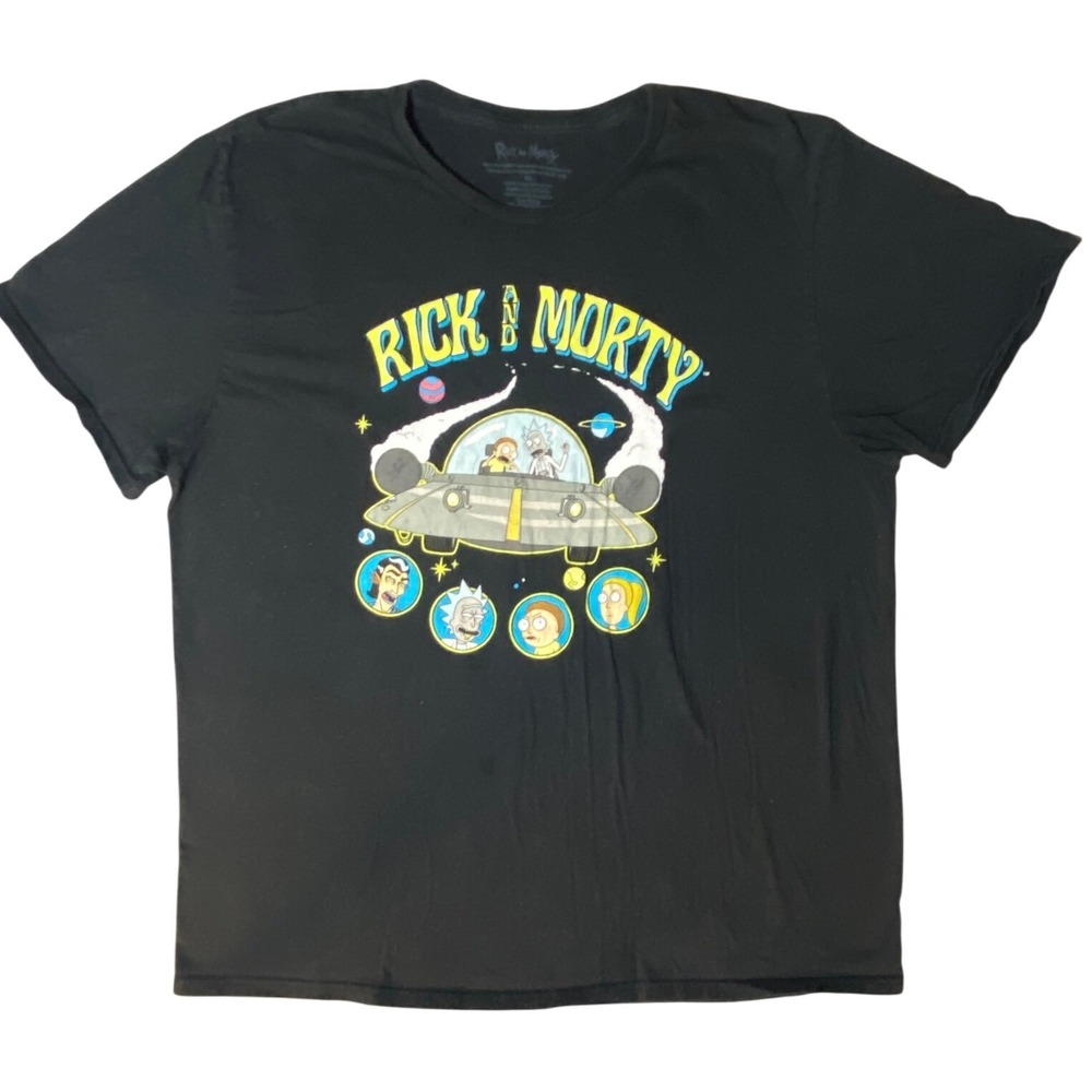 Rick and Morty Space Cruiser Graphic T-Shirt Mens XL Black Cotton Adult Swim